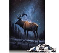 Elk Under Starry Sky Puzzles 500 Pieces Wooden Puzzles Wood Puzzle for Adults for Adults 500pcs (52x38cm)