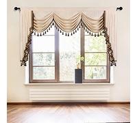 ELKCA Beige Chenille Window Curtains Valance for Living Room Luxury Waterfall Valance for Bedroom, Rod Pocket (W89 Inch, 1 Panel)