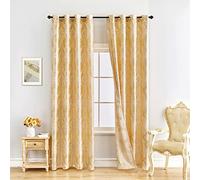 ELKCA Luxury Golden Jacquard Curtains Set for Bedroom European Style Window Curtain for Living Room,Grommet Top,2 Panels(Damask-Golden, 52" W x 108" L)