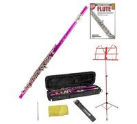 Elkhart by Vincent Bach Pink Flute Pack includes Case with Shoulder Straps, Music Stand, Learn to Play Flute - 10 Easy Lessons DVD and 64 Page Booklet, Cleaning Rod and Microfiber Cleaning Cloth