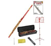 Elkhart by Vincent Bach Red Flute Pack includes Flute, Case with Shoulder Straps, Music Stand, Learn to Play Flute - 10 Easy Lessons DVD and 64 Page Booklet, Cleaning Rod and Microfiber Cloth