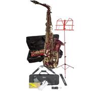 Elkhart Vincent Bach by Chase E-Flat Red Alto Saxophone Package - Saxophone, Vincent Bach Deluxe Saxophone Case, Music Stand with Bag, Microfibre Cloth, Straps & Gloves
