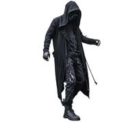 ELKNLMU Gothic Cloak Long Hoodie Men Black Wizard Hoodies Streetwear Cardigan Hoodie Techwear Male, Black, M
