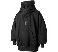 ELKNLMU Ninja Double Neckline Cotton Pullover Techwear Harajuku Men Hoodie Hip Hop Streetwear Hoodies Sweatshirts, Black, M