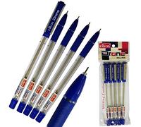 ELKOS BLUE Ballpoint Pens, 0.7mm Fine Point, Pack of 5, Drone Smooth Ball Pens, Soft Comfort Grip, School Office Home Use, ZOFAX Black Ball Pen