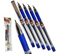 ELKOS BLUE Ballpoint Pens, 1.0mm Medium Point, Pack of 5, QunataXtra Smooth Ball Pens, Comfort Grip, School Home Office Use, PATEL Black Ball Pen