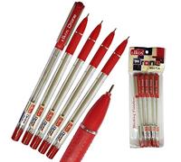 ELKOS RED Ballpoint Pens, 0.7mm Fine Point, Pack of 5, Drone Smooth Ball Pens, Soft Comfort Grip, School Office Home Use, ZOFAX Black Ball Pen