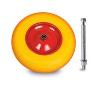 Elkoza® 16" 4.00-8 Polyurethane 12mm Bore 390X90 200kg Pneumatic Wheelbarrow Wheels Sack Truck Trolley Wheel + Axle Solid Tyre for Garden Heavy Duty Trolley Barrow Truck Replacement Wheelbarrow Wheel