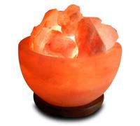 Elkoza Chunks Fire Bowl Salt Lamp Handmade Wood Silhouette Natural Healing IONES Therapeutic 100% Pure Himalayan Pink Crystal Salt Lamp Fine Quality (Chunks Fire Bowl Salt Lamp Himalayan)
