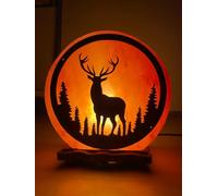 Elkoza Deer Safari Salt Lamps Handmade Wood Silhouette Natural Healing IONES Therapeutic 100% Pure Himalayan Pink Crystal Salt Lamp Fine Quality (Deer Safari Salt Lamp Himalayan)