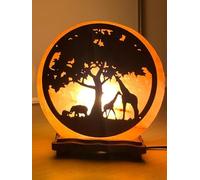 Elkoza Giraffe Safari Salt Lamp Handmade Wood Silhouette Natural Healing IONES Therapeutic 100% Pure Himalayan Pink Crystal Salt Lamp Fine Quality (Giraffe Safari Salt Lamp Himalayan)