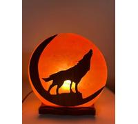 Elkoza Handmade Wood Silhouette Natural Healing IONES Therapeutic 100% Pure Himalayan Pink Crystal Salt Lamp Fine Quality with Dimmer Switch (Wolf Salt Lamp, Himalayan 3D Salt Lamp)