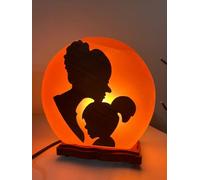 Elkoza Handmade Wood Silhouette Natural Healing IONES Therapeutic 100% Pure Himalayan Pink Crystal Salt Lamp Fine Quality with Dimmer Switch (Mother & Babygirl Salt Lamp, Himalayan 3D Salt Lamp)