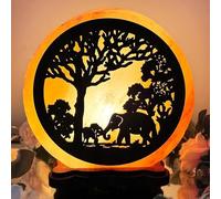 Elkoza Handmade Wood Silhouette Natural Healing IONES Therapeutic 100% Pure Himalayan Pink Crystal Salt Lamp Fine Quality with Dimmer Switch (Elephant Safari Salt Lamp, Himalayan 3D Salt Lamp)