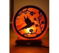 Elkoza Handmade Wood Silhouette Natural Healing IONES Therapeutic 100% Pure Himalayan Pink Crystal Salt Lamp Fine Quality with Dimmer Switch (Humming Bird Salt Lamp, Himalayan 3D Salt Lamp)