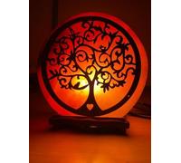 Elkoza Handmade Wood Silhouette Natural Healing IONES Therapeutic 100% Pure Himalayan Pink Crystal Salt Lamp Fine Quality with Dimmer Switch (Tree of Life Heart Salt Lamp, Himalayan 3D Salt Lamp)