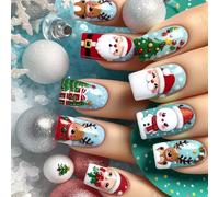 Elks False Nails Snowman Full Covers Stick on Christmas Press on Manicures Supplies for Winter Christmas Press on Santa False