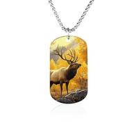 Elks Mountains Fall Aspen Trees Couples Memorial Necklaces for Women Men Square Titanium Steel Chains Pendant Jewelry Gift