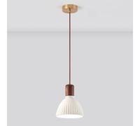 Elksdut Ceramic Pendant Light, Walnut Brass Hanging Pendant Light with Vertical Ribbed White Ceramic Shade, 120cm Adjustable Cord E27 Hardwired Pendant Lighting Fixture, Mini Pendant Light