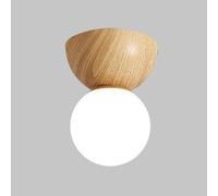 Elksdut Contemporary Semi Flush Mount Ceiling Light Fixture, Metal Accent Ceiling Light With Wood Grain Shade, For Kitchen Entryway Hallway Dining Room Cafe Porch Light Fixtures