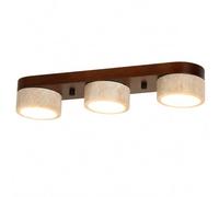 Elksdut Farmhouse Kitchen Ceiling Light, 17.7 Inch 3-Light Wood and Yellow Travertine Semi Flush Mount Ceiling Lamp, Rustic Linear LED Ceiling Fixture for Dining Room Hallway Entryway Bedroom