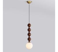 Elksdut Height 60 Cm Pendant Light, Walnut Bead Chain Frosted Glass Globe Pendant Lamp Adjustable Hanging Cord Hanging Pendant Lamp E27 Hardwired Pendant Light for Stairwell Foyer Decor(Walnut)