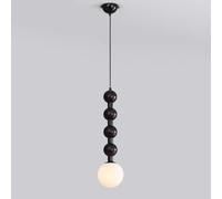 Elksdut Height 60 Cm Pendant Light, Walnut Bead Chain Frosted Glass Globe Pendant Lamp Adjustable Hanging Cord Hanging Pendant Lamp E27 Hardwired Pendant Light for Stairwell Foyer Decor(Black)