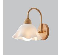 Elksdut Modern Metal Wall Lamp Wooden Decorative E27 Wall Light Sconce Lighting for Hallway Aisle Bedside Study Room Bathroom with Elegant White Lamp Shade