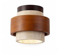 Elksdut Modern Mid-Century Ceiling Light, Semi Flush Mount Ceiling Light, E27 Lighting Fixture Ceiling Lamp with Yellow Travertine Walnut Wood Shade for Bedroom Hallway Kitchen Corridor Entryway