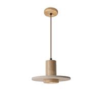 Elksdut Natural Travertine Pendant Light with Adjustable Hanging Cord, Solid Wood Single Head Hanging Lamp E27 Socket Wabi Sabi Mini Pendant Lighting for Kitchen Island Bedside(Wood,25cm)