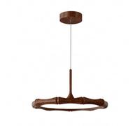 Elksdut Retro Wood Grain LED Pendant Light, Vintage Bamboo Ring Chandelier, Adjustable Hanging Ceiling Light Fixture for Dining Room Kitchen Island Bedroom Bedside Study Room(30cm)