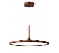 Elksdut Retro Wood Grain LED Pendant Light, Vintage Bamboo Ring Chandelier, Adjustable Hanging Ceiling Light Fixture for Dining Room Kitchen Island Bedroom Bedside Study Room(51.5cm)