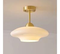 Elksdut Semi Flush Mount Ceiling Light, Gold Hallway Light Fixture, Glass Close To Ceiling Light, Vintage Indoor Hanging Light, Farmhouse Pendant Lamp for Kitchen Entryway Bathroom Porch