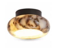Elksdut Stone Semi Flush Mount Ceiling Light, Circle Marble Hallway Lighting Fixture, Metal Close to Ceiling Lamp for Entryway Bathroom Kitchen Bedroom Porch Foyer Office