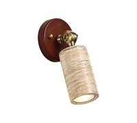 Elksdut Travertine Wall Spotlight Adjustable Wall Sconce, 9.45 Inch Yellow Stone Texture Picture Light with Walnut Tone Backplate, Vintage Indoor Accent Lighting for Wall Art Bedroom Bedside