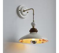 Elksdut Vintage Hand Painted Ceramic Wall Sconce Solid Wood Brass Wall Lamp E27 Socket Farmhouse Decor Wall Light Fixture for Bedroom Kitchen Staircase Corridor Entryway Indoor Decor