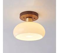 Elksdut Wood Flush Mount Light Ceiling, 8W Glass Modern Ceiling Chandeliers, 1 Lights E27 Ceiling Lamp Fixtures, Wood Ceiling Light For Living Room, Bedroom, Kitchen