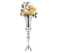 Elksften 1 Pack Silver Modern Trumpet Vases, 29inch Tall Iron Electroplated Flower Vases for Weddings & Home Decor, Rust-Resistant Centerpieces for Table, Reception, Party, Event