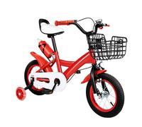 Elksften 12 Inch Bicycle, Small All Terrain Bicycle with Stabilisers, Kickstand, Bell, Basket, Adjustable Sport Bike for Boys And Girls 2-4 Years, Red