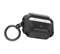 elkson Exia Series AirPods Pro 2/1 Case, Shockproof Case Cover with Keychain, Full-Body Hard Shell Carbon Fiber Protective Bumper for AirPod Pro Black Exia Series Front LED Visible