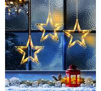Elktry 3 Pack 30 LEDs Christmas Window Light Battery Powered 8 Modes Star Lights with Timer, Warm White Christmas Star Curtain Lights with 4 Hooks for Xmas Party Home Window Indoor Outdoor Decorations