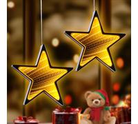 ELKTRY Christmas Star Window Lights,2 Star 54LEDs Window Christmas Decorations, Xmas Decorations, Infinity Mirror Tunnel Christmas Light with Timer for Indoor Outdoor Home Bedroom Party