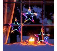 ELKTRY Christmas Window Lights Battery Operated, 3 Stars 30 LEDs Christmas Star Curtain Lights Multicolour 8 Modes with Timer, Star Fairy Lights with 4 Hooks for Xmas Window Door Wall Indoor Outdoor