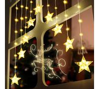 ELKTRY Christmas Window Lights Battery Powered, 9 Stars 76LEDs Window Hanging Lights, 144CM Xmas Decorations, 11 Flash Modes with Timer, IP65 Waterproof for Indoor Outdoor Home Bedroom Party