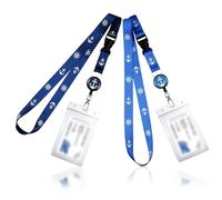 Elkuaie 2PCS Adjustable Cruise Lanyard with Clear Waterproof Card Holder, Retractable Reel, ID Clip for Adults and Children (Blue)
