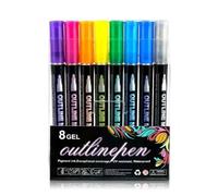 Elkuaie Colored Markers, Double-Line Outline Pens, Fluorescent Markers, 8-Color Drawing Pens, Gifts For Girls, Suitable For DIY Projects on Paper, Rocks, Wood, Glass and Fabric