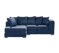 Ella Boxed Arm Plush Velvet 3 to 4 Seater L Shaped Corner Sofa Grey Left Hand Facing Furnishings For Less UK Blue One Size