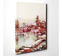 Ella Du Cane Japanese Oriental A Landscape Garden Canvas Print | Gallery Wrapped 30mm Frame Wall Art | 30x20 inches | Ready to Hang | Asian Floral Picture | Living Room Bedroom Lounge Office