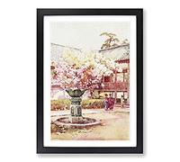 Ella Du Cane Japanese Oriental Cherry Blossom at Chion-in Temple Framed Print | A2 Oak Framed Wall Art | Ready to Hang | Asian Religious Picture | Living Room Bedroom Lounge Office