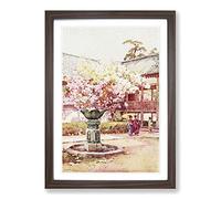 Ella Du Cane Japanese Oriental Cherry Blossom at Chion-in Temple Framed Print | A2 Walnut Framed Wall Art | Ready to Hang | Asian Religious Picture | Living Room Bedroom Lounge Office
